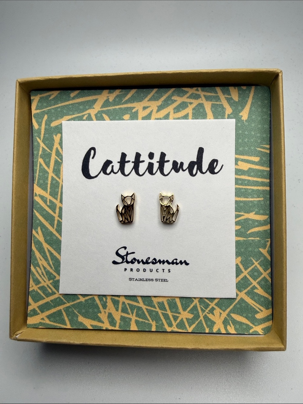 Cattitude Gold Cat Stud Earrings by Stonesman